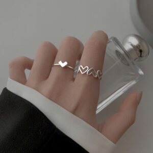 Trendy Double Heart Adjustable Ring Set