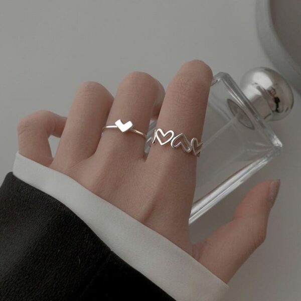 Trendy Double Heart Adjustable Ring Set