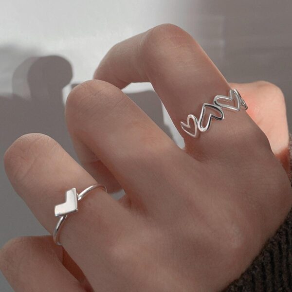 Trendy Double Heart Adjustable Ring Set - Image 2